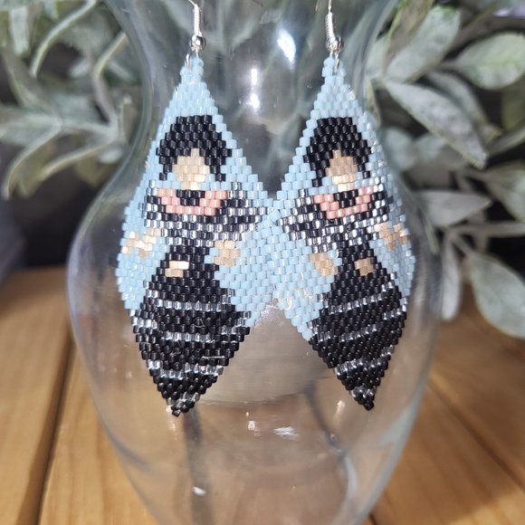 Handmade Goth Girl, Wednesday, Dancing With My Hands Beaded Earrings #2 - Picture 1 of 6